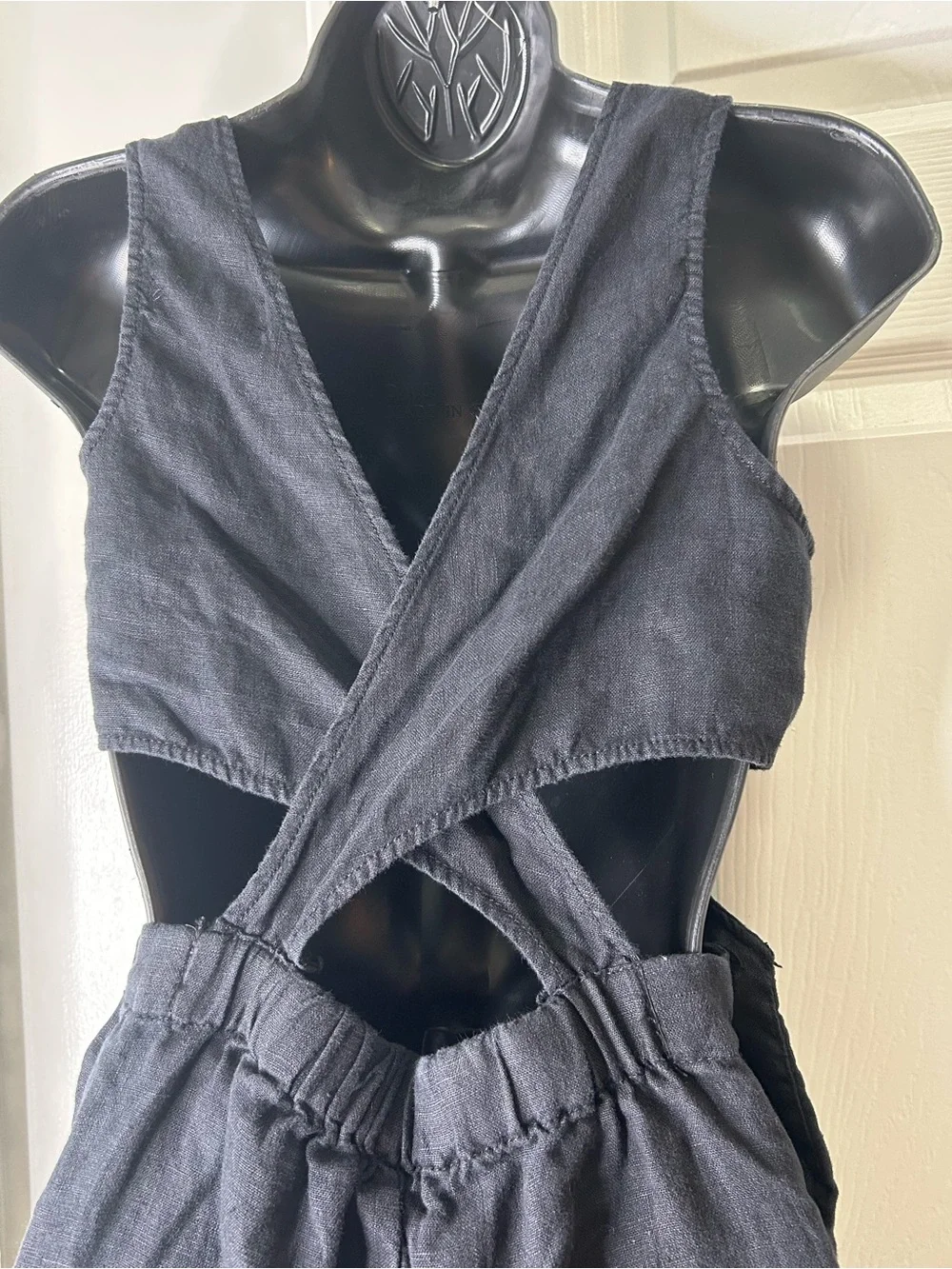Zara Black Linen Blend Cut Out Wide Leg Jumpsuit w/ Pockets Size 13-14